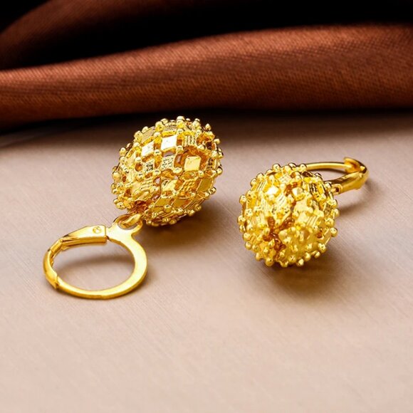 14K Gold Chunky Round Ball Womens Earrings NEW Hanging Drop 14K Silver Jewelry - Picture 4 of 7